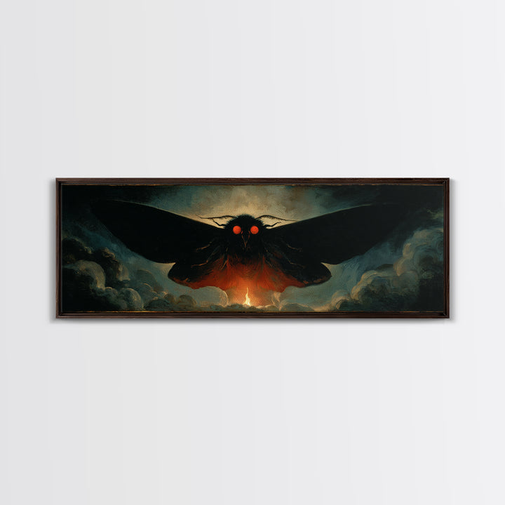 The Red-Eyed Moth Creature, Visionary Gothic Art, Extra Wide Wall Art, Dark Fantasy Wall Art, Framed Canvas Print, Halloween Wall Art