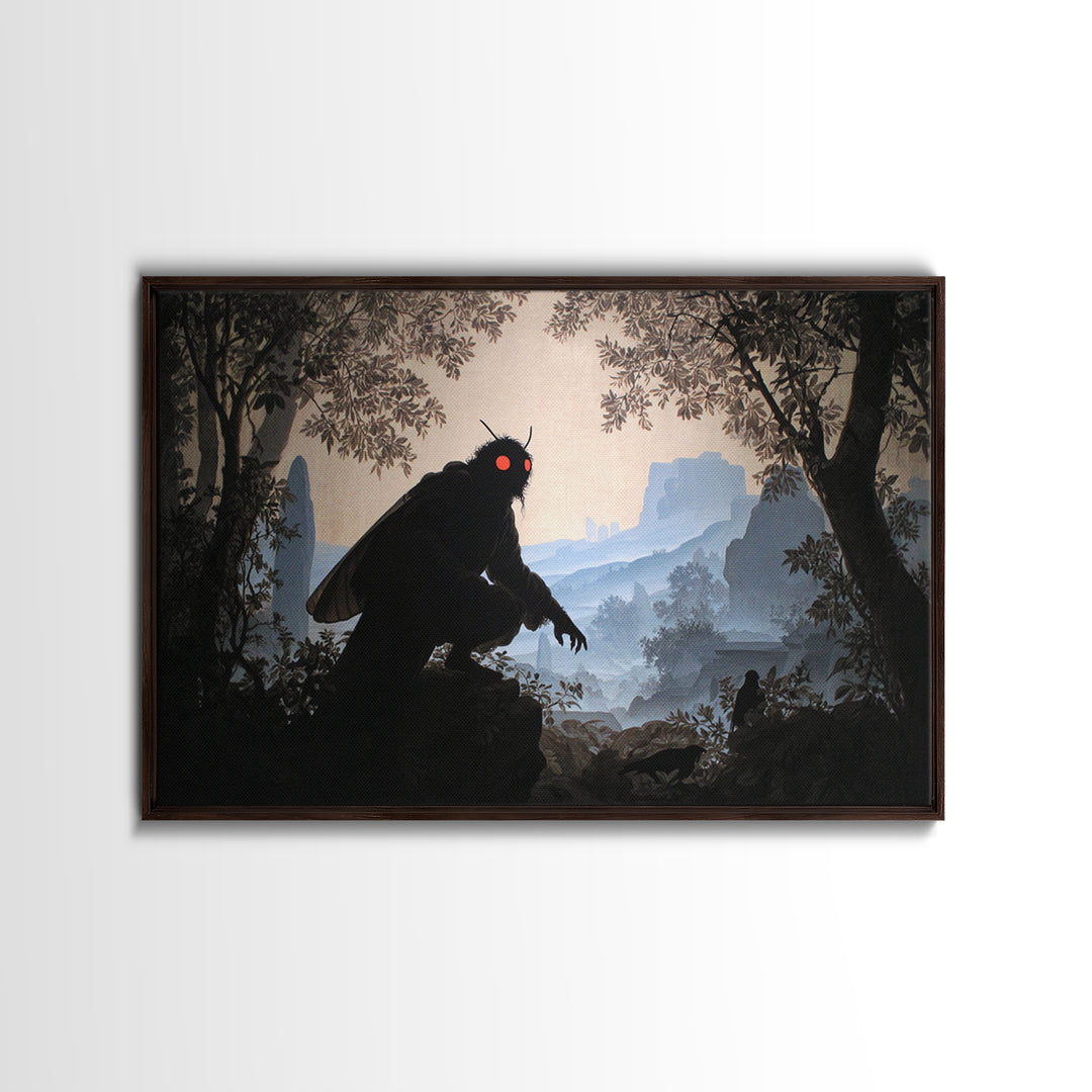 The Red-Eyed Moth Creature, Romantic Gothic Landscape, Landscape Wall Art, Gothic Horror Wall Art, Canvas Print, Halloween Decor