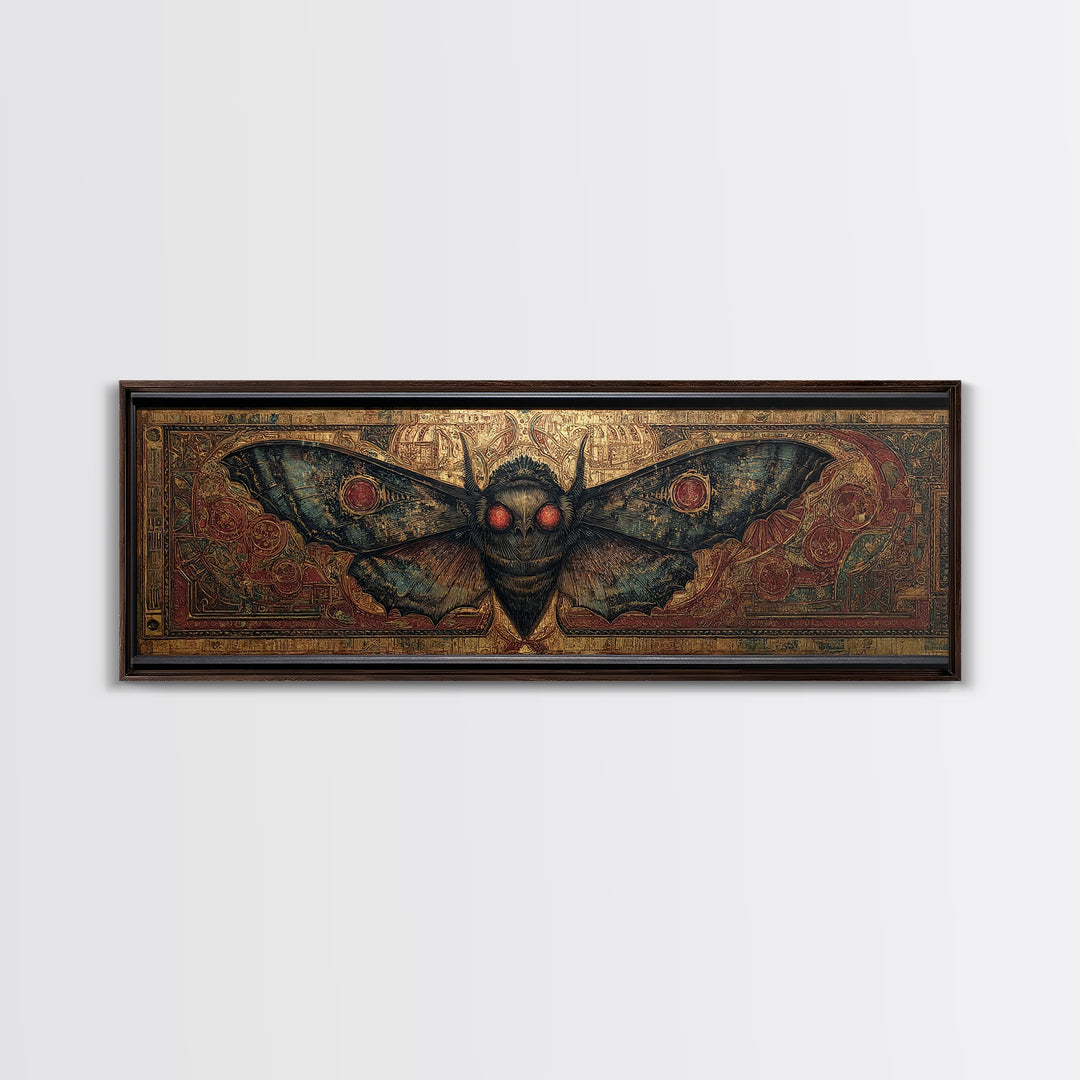 The Red-Eyed Moth Creature, Ornate Symbolist Art, Extra Wide Wall Art, Gothic Horror Wall Art, Canvas Print, Halloween Wall Art