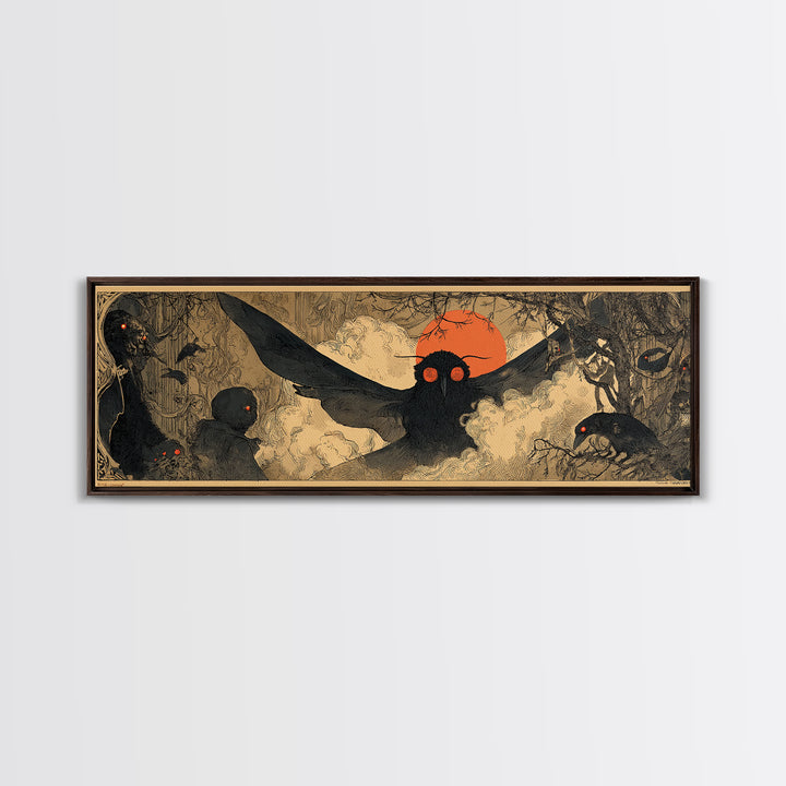 The Red-Eyed Moth Creature, Decadent Gothic Art, Extra Wide Wall Art, Dark Halloween Decor, Canvas Print, Halloween Wall Art