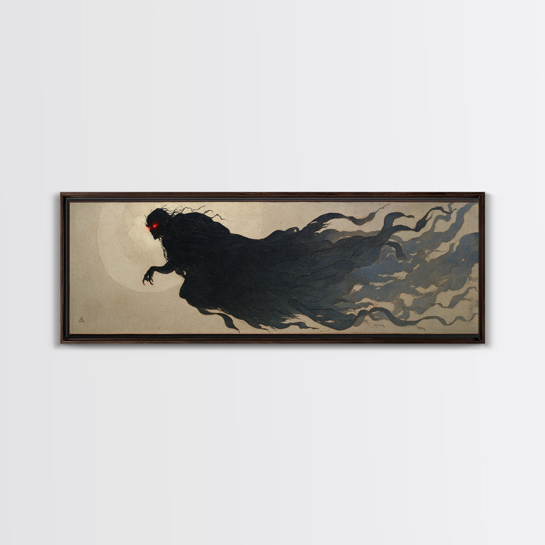 The Red-Eyed Moth Creature, Dark Symbolist Art, Extra Wide Wall Art, Gothic Horror Wall Art, Framed Canvas Print
