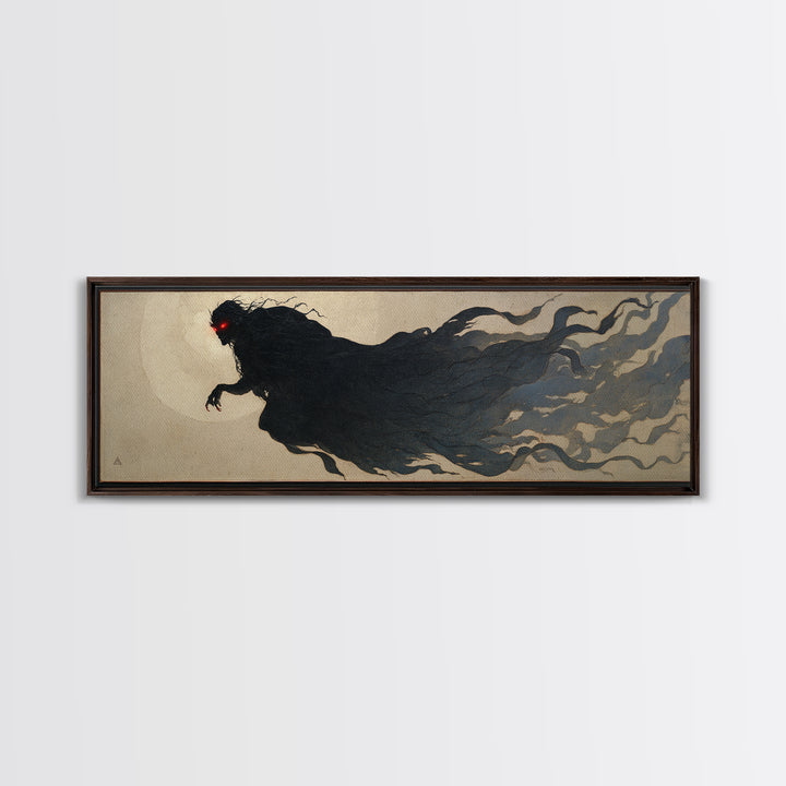 The Red-Eyed Moth Creature, Dark Symbolist Art, Extra Wide Wall Art, Gothic Horror Wall Art, Framed Canvas Print