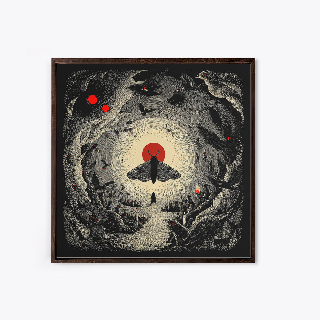 The Red-Eyed Moth Creature, Expressionist Nightmare Art, Square Wall Art, Dark Fantasy Wall Art, Canvas Print, Halloween Wall Art