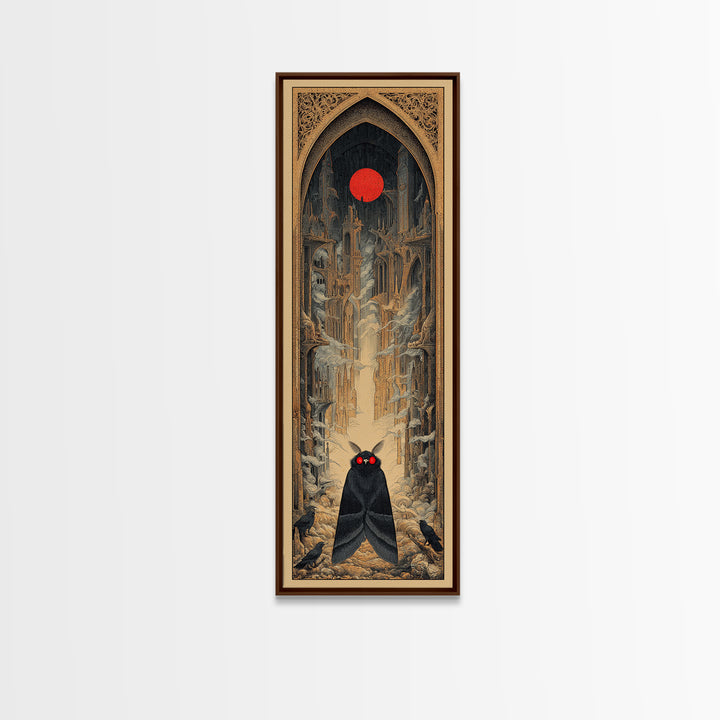 The Red-Eyed Moth Creature, Surreal Apocalyptic Art, Tall Narrow Wall Art, Dark Fantasy Wall Art, Framed Canvas Print