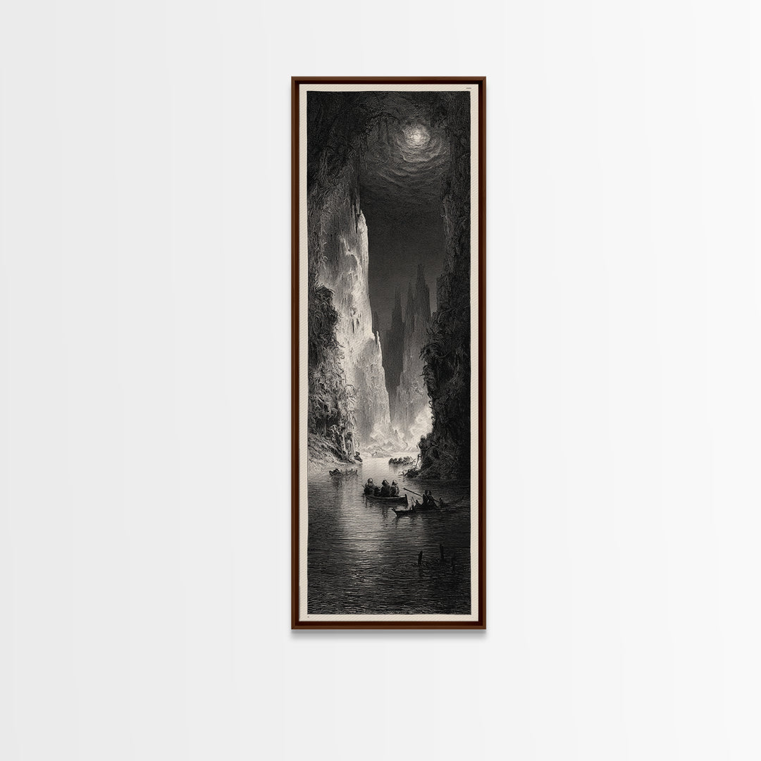 The Lake Phantom, Gothic Engraving Art, Tall Narrow Wall Art, Dark Fantasy Wall Art, Framed Canvas Print, Halloween Wall Art