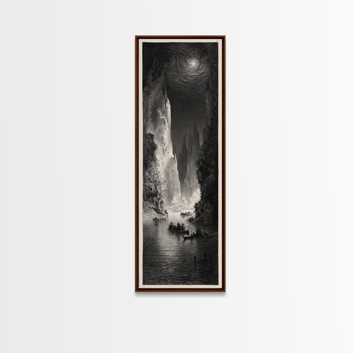 The Lake Phantom, Gothic Engraving Art, Tall Narrow Wall Art, Dark Fantasy Wall Art, Framed Canvas Print, Halloween Wall Art