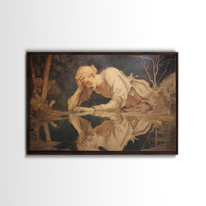 The Lake Phantom, Dark Renaissance Art, Landscape Wall Art, Macabre Wall Art, Framed Canvas Print, Halloween Wall Art