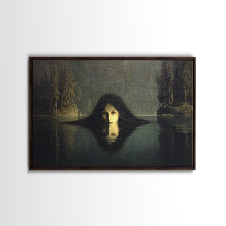 The Lake Phantom, Symbolist Gothic Landscape, Landscape Wall Art, Dark Halloween Decor, Framed Canvas Print, Halloween Wall Art