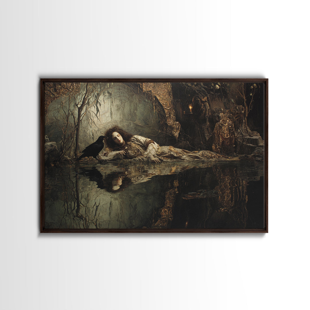 The Lake Phantom, Ornate Symbolist Art, Landscape Wall Art, Dark Fantasy Wall Art, Framed Canvas Print, Halloween Wall Art