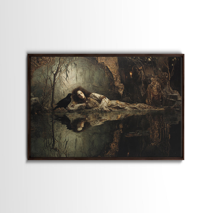 The Lake Phantom, Ornate Symbolist Art, Landscape Wall Art, Dark Fantasy Wall Art, Framed Canvas Print, Halloween Wall Art