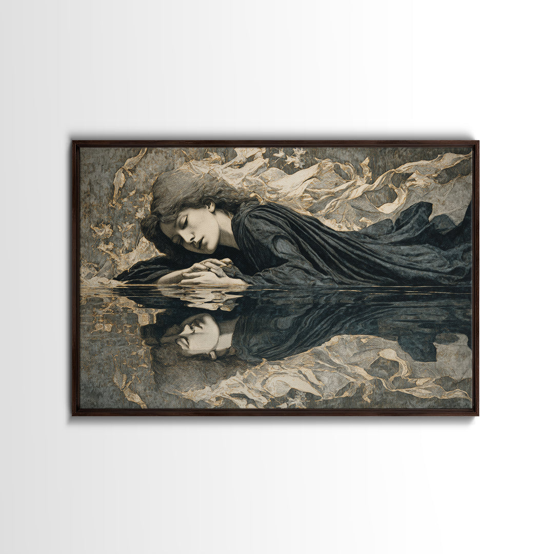The Lake Phantom, Symbolist Death Art, Landscape Wall Art, Macabre Wall Art, Framed Canvas Print, Halloween Wall Art