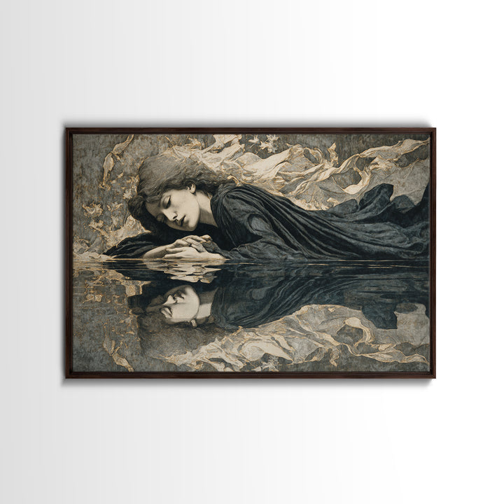 The Lake Phantom, Symbolist Death Art, Landscape Wall Art, Macabre Wall Art, Framed Canvas Print, Halloween Wall Art