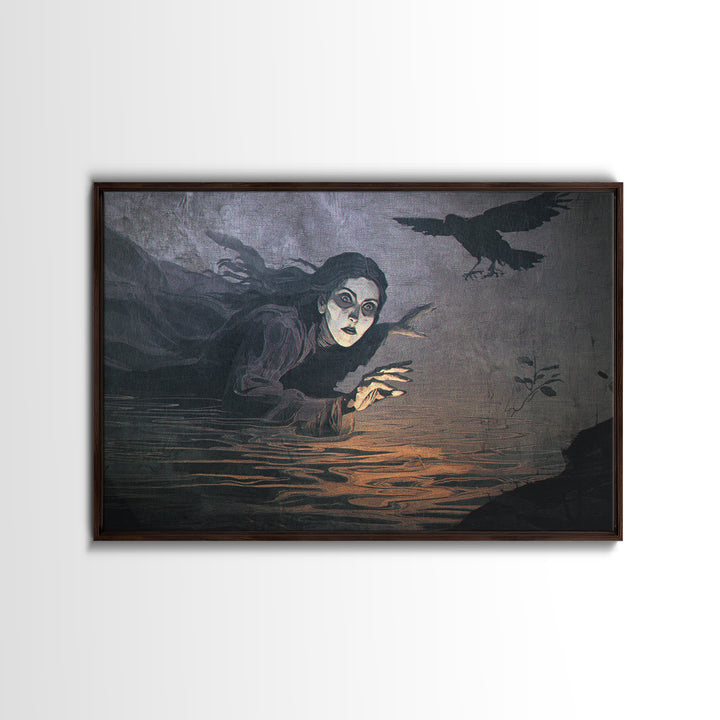 The Lake Phantom, Expressionist Gothic Art, Landscape Wall Art, Macabre Wall Art, Framed Canvas Print, Halloween Wall Art, Horror Wall Art
