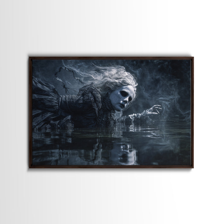The Lake Phantom, Biomechanical Horror Art, Landscape Wall Art, Dark Halloween Decor, Canvas Print, Halloween Wall Art, Gothic Home Decor