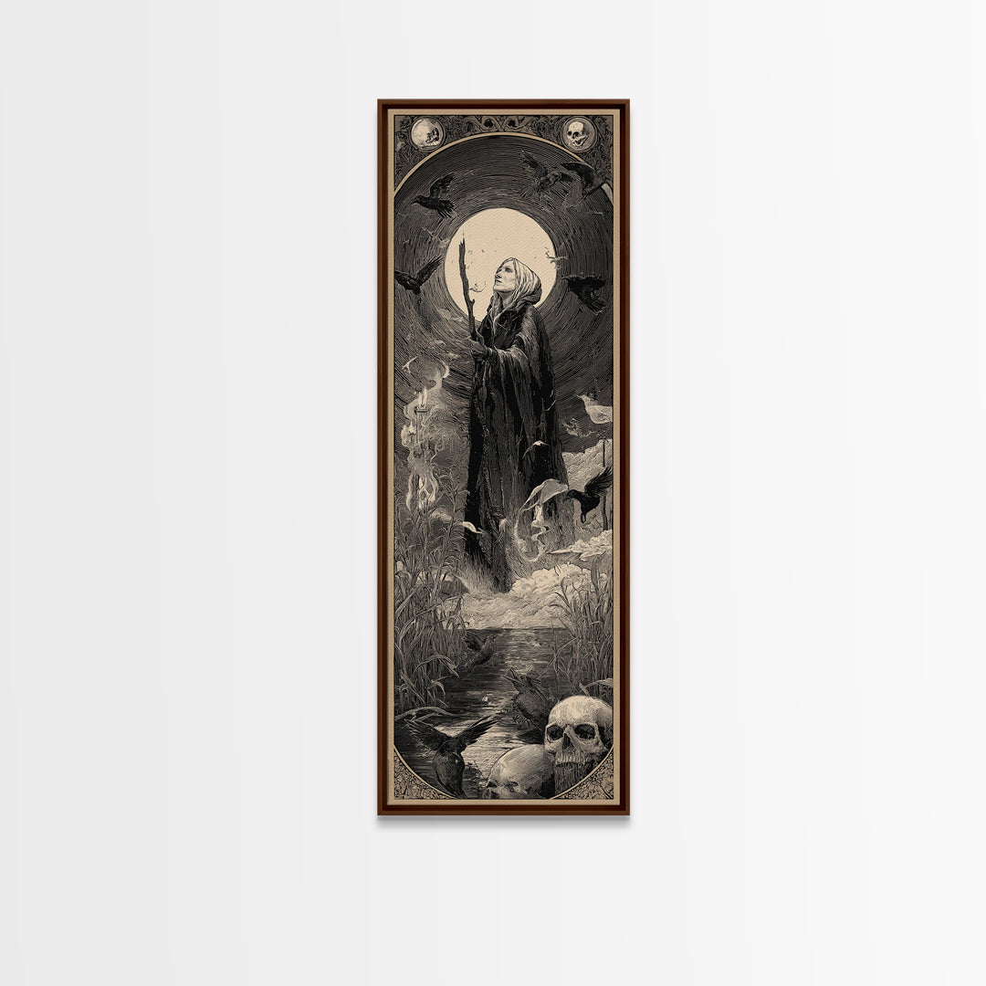 The Salt-Marsh Witch, Gothic Engraving Art, Tall Narrow Wall Art, Dark Halloween Decor, Canvas Print, Halloween Wall Art