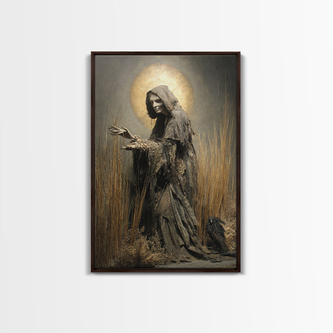 The Salt-Marsh Witch, Dark Renaissance Art, Vertical Wall Art, Dark Fantasy Wall Art, Canvas Print, Halloween Wall Art