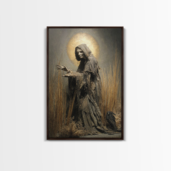 The Salt-Marsh Witch, Dark Renaissance Art, Vertical Wall Art, Dark Fantasy Wall Art, Canvas Print, Halloween Wall Art