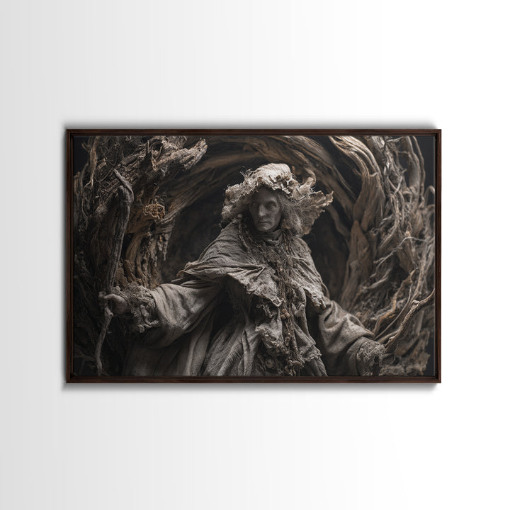 The Salt-Marsh Witch, Baroque Witchcraft Art, Landscape Wall Art, Dark Halloween Decor, Framed Canvas Print, Halloween Wall Art