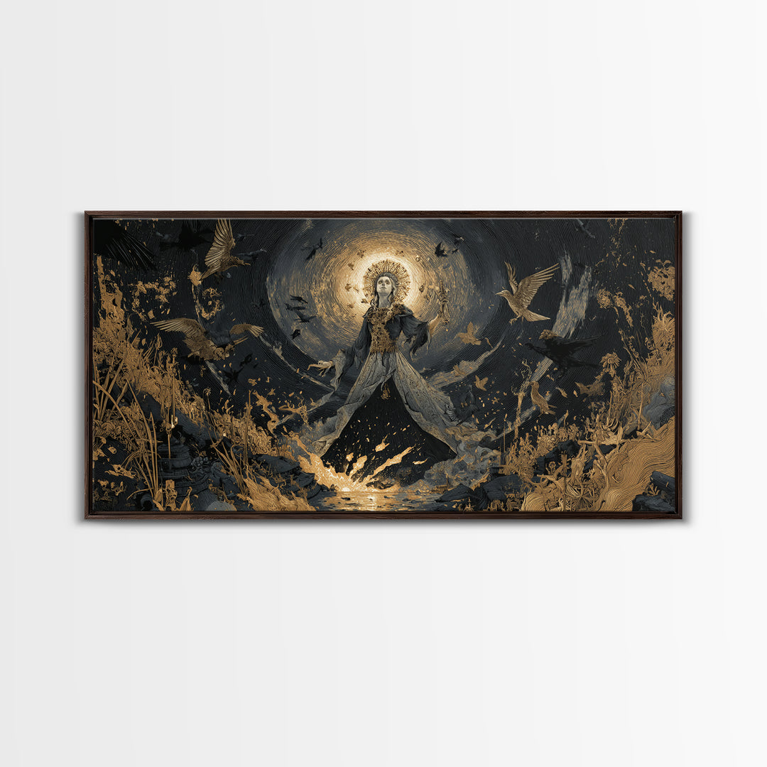 The Salt-Marsh Witch, Apocalyptic Romantic Art, Wide Panoramic Art, Dark Fantasy Wall Art, Canvas Print, Halloween Wall Art
