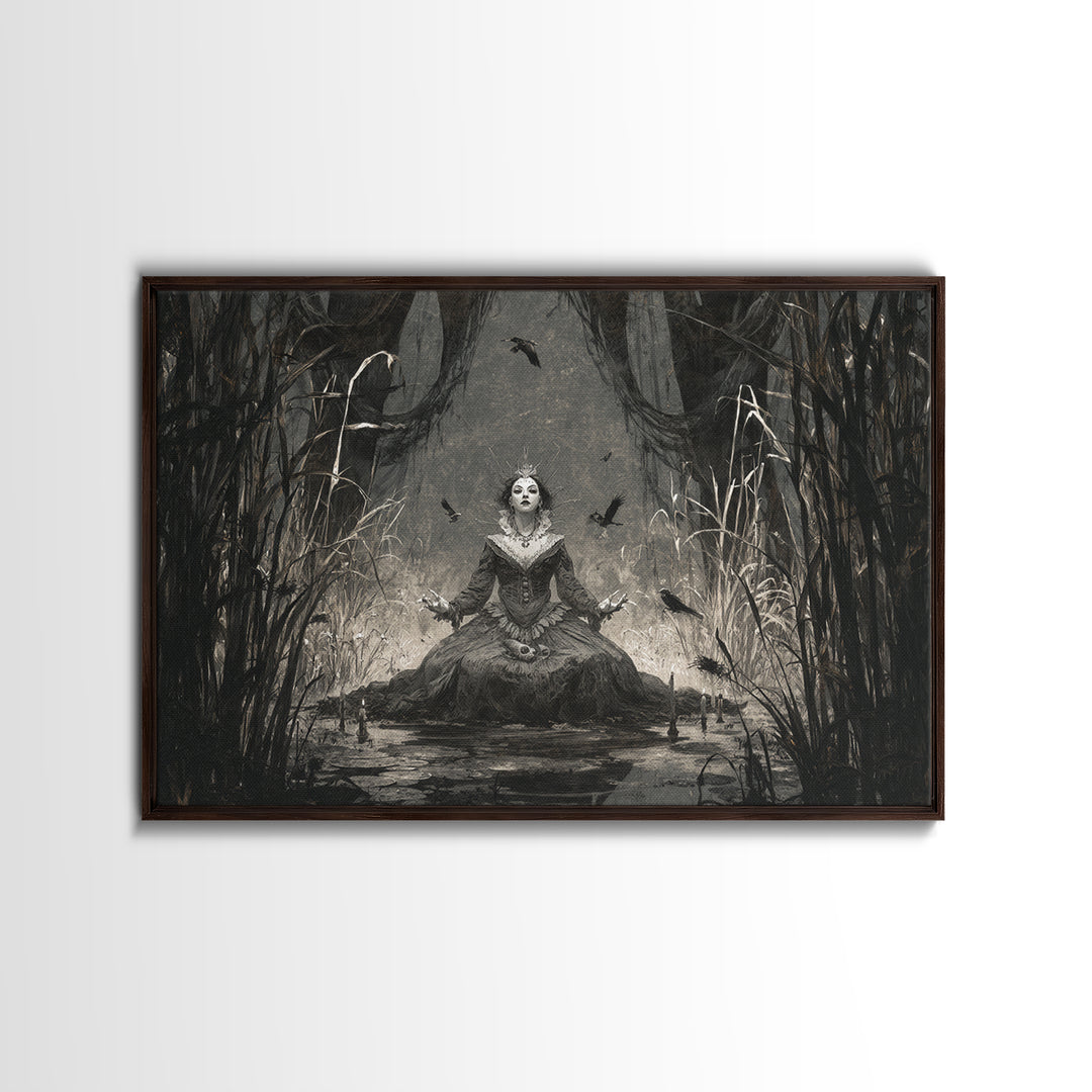 The Salt-Marsh Witch, Expressionist Nightmare Art, Landscape Wall Art, Macabre Wall Art, Framed Canvas Print, Halloween Wall Art