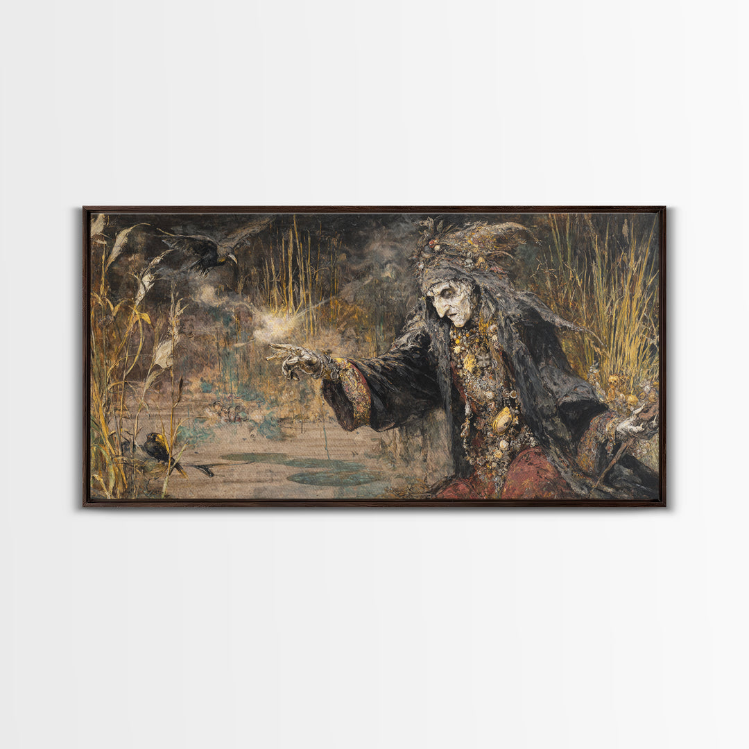 The Salt-Marsh Witch, Grotesque Carnival Art, Wide Panoramic Art, Dark Halloween Decor, Canvas Print, Halloween Wall Art