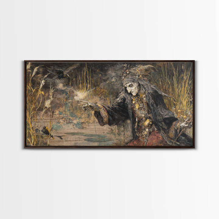 The Salt-Marsh Witch, Grotesque Carnival Art, Wide Panoramic Art, Dark Halloween Decor, Canvas Print, Halloween Wall Art