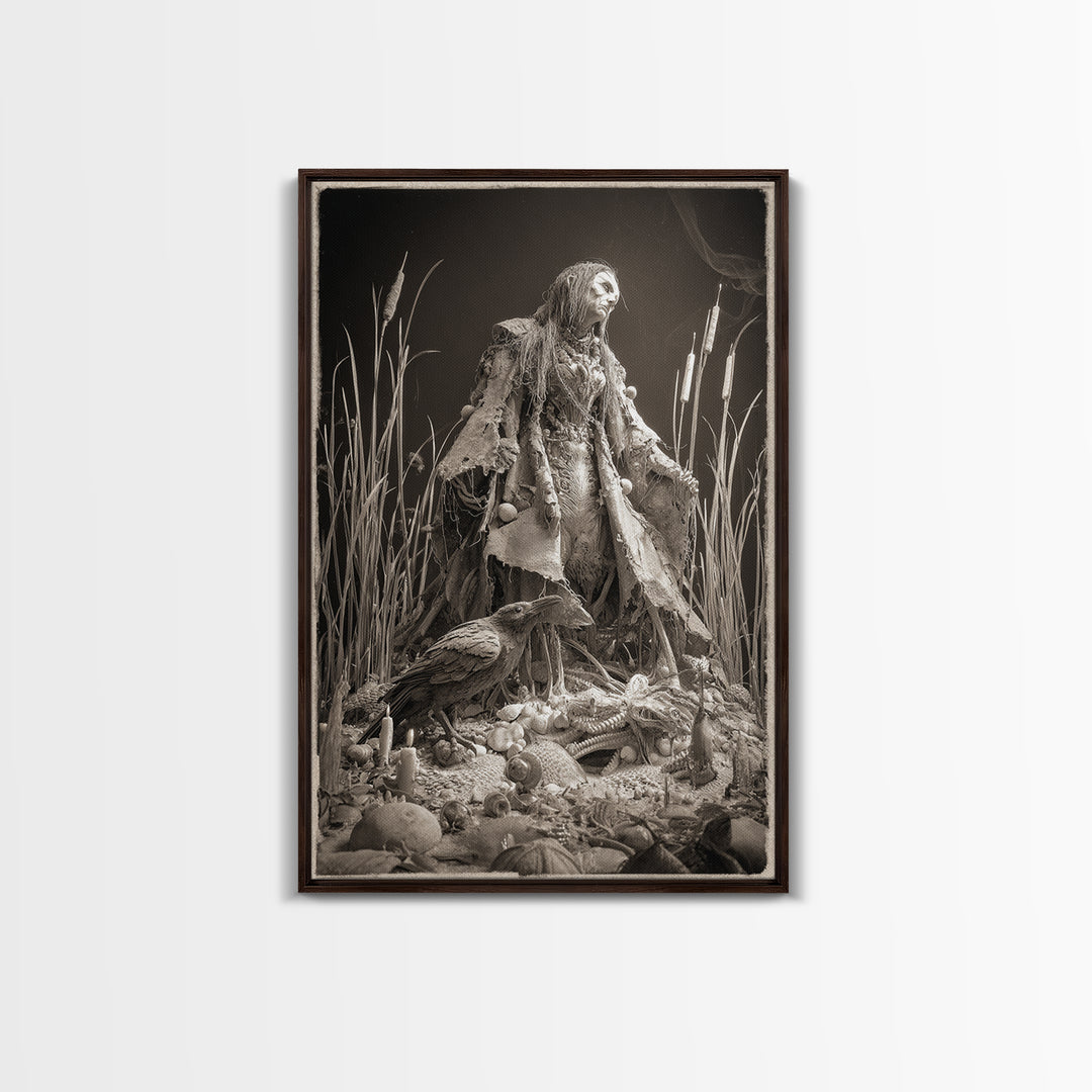 The Salt-Marsh Witch, Biomechanical Horror Art, Vertical Wall Art, Dark Halloween Decor, Canvas Print, Halloween Wall Art, Horror Wall Art