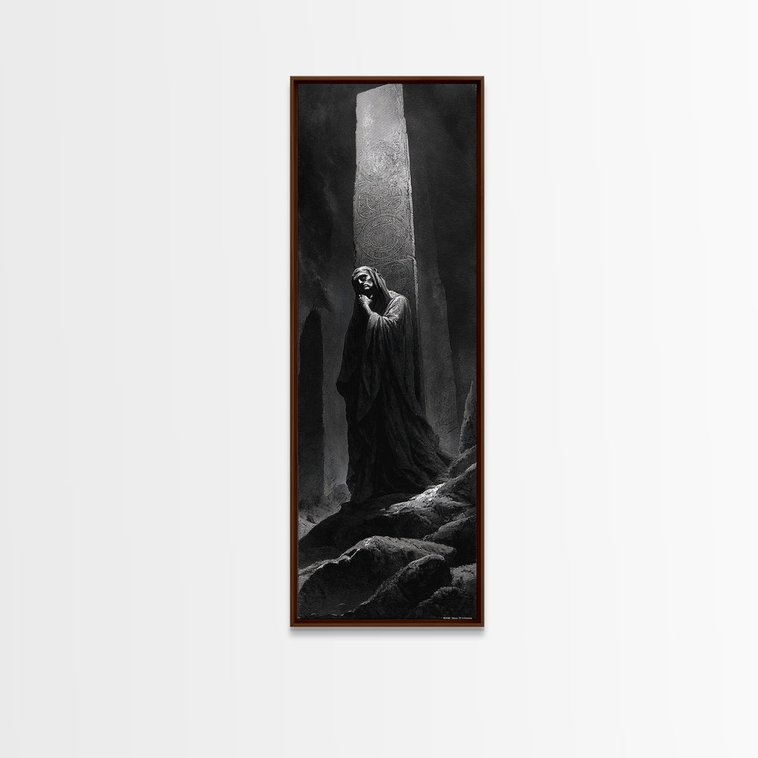 The Stone-Circle Spirit, Gothic Engraving Art, Tall Narrow Wall Art, Macabre Wall Art, Framed Canvas Print, Halloween Wall Art