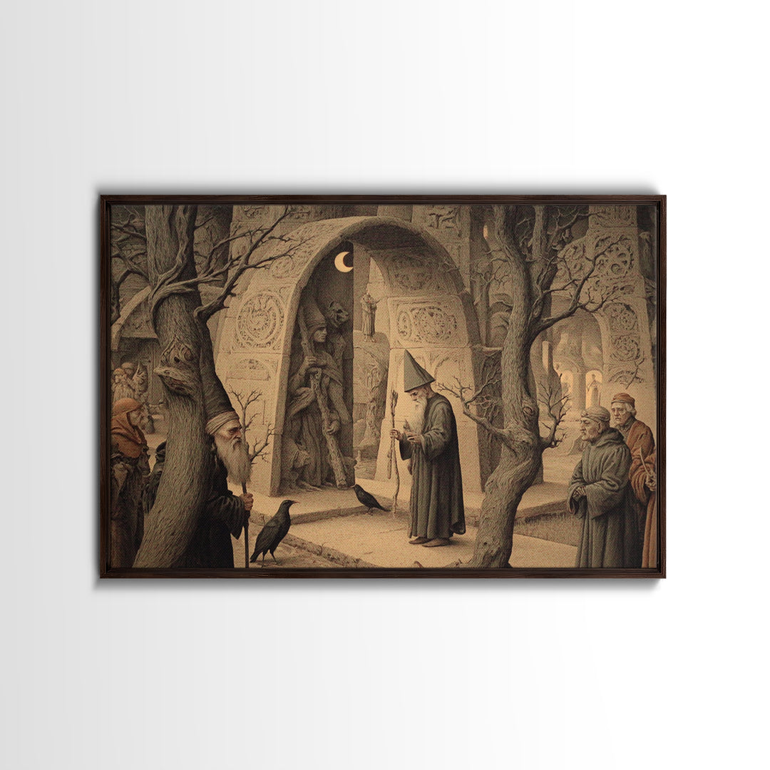 The Stone-Circle Spirit, Medieval Grotesque Art, Landscape Wall Art, Gothic Horror Wall Art, Framed Canvas Print, Halloween Wall Art