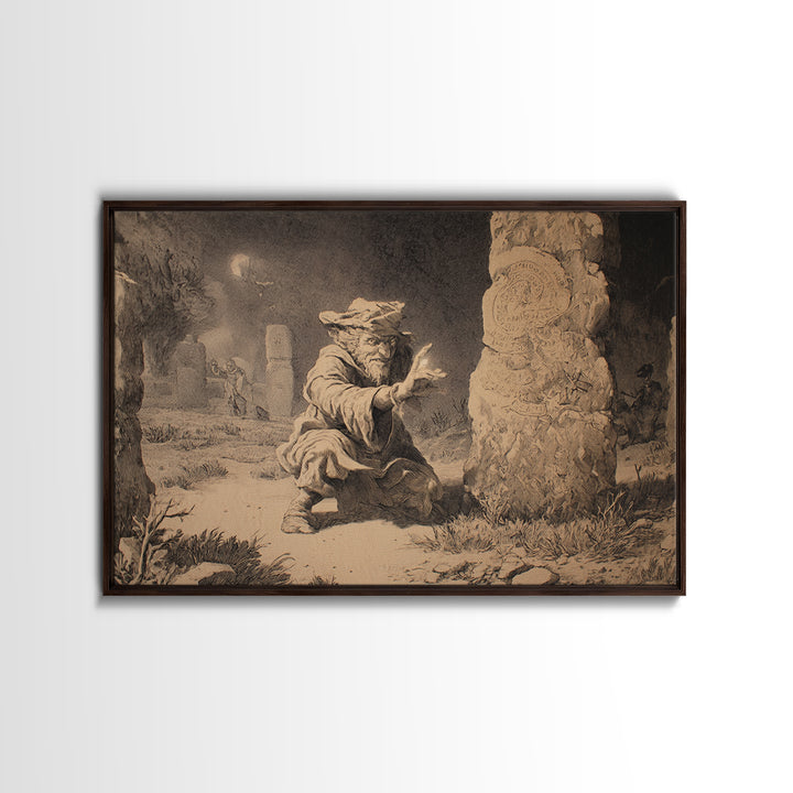 The Stone-Circle Spirit, Northern Renaissance Horror, Landscape Wall Art, Dark Fantasy Wall Art, Canvas Print, Halloween Wall Art