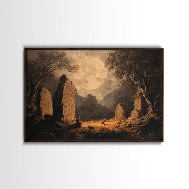 The Stone-Circle Spirit, Baroque Witchcraft Art, Landscape Wall Art, Gothic Horror Wall Art, Framed Canvas Print, Halloween Wall Art