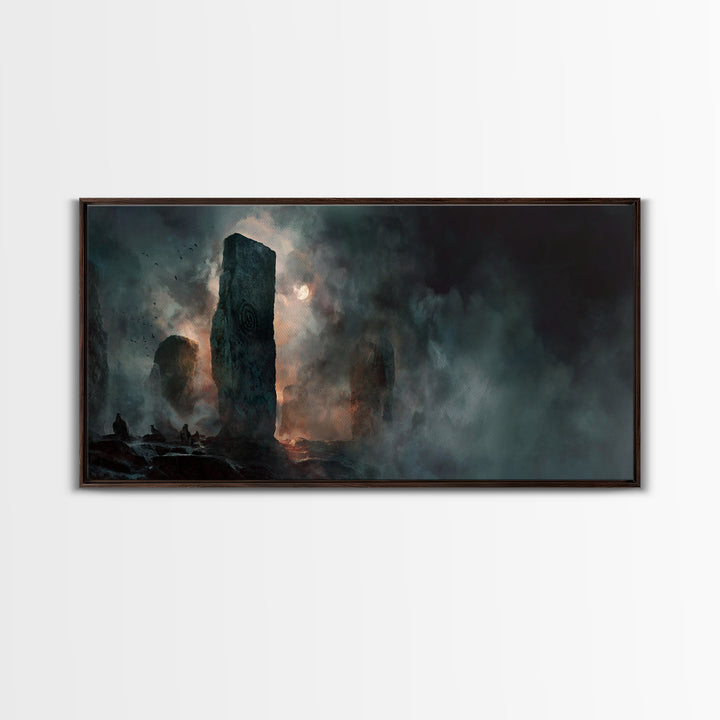 The Stone-Circle Spirit, Apocalyptic Romantic Art, Wide Panoramic Art, Gothic Horror Wall Art, Canvas Print, Halloween Wall Art
