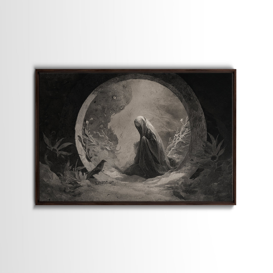 The Stone-Circle Spirit, Symbolist Dream Art, Landscape Wall Art, Gothic Horror Wall Art, Canvas Print, Halloween Wall Art