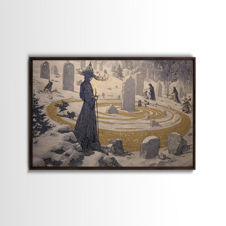 The Stone-Circle Spirit, Symbolist Death Art, Landscape Wall Art, Dark Halloween Decor, Canvas Print, Halloween Wall Art