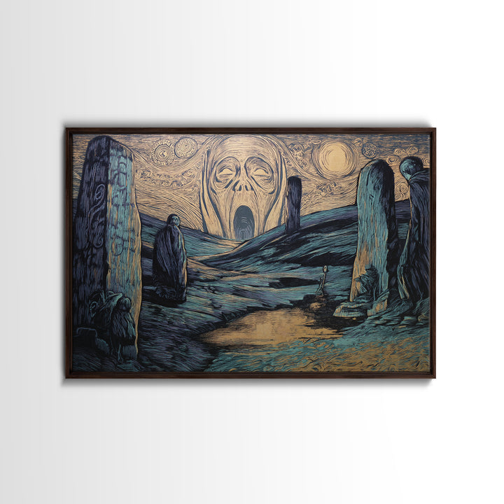 The Stone-Circle Spirit, Expressionist Gothic Art, Landscape Wall Art, Macabre Wall Art, Canvas Print, Halloween Wall Art