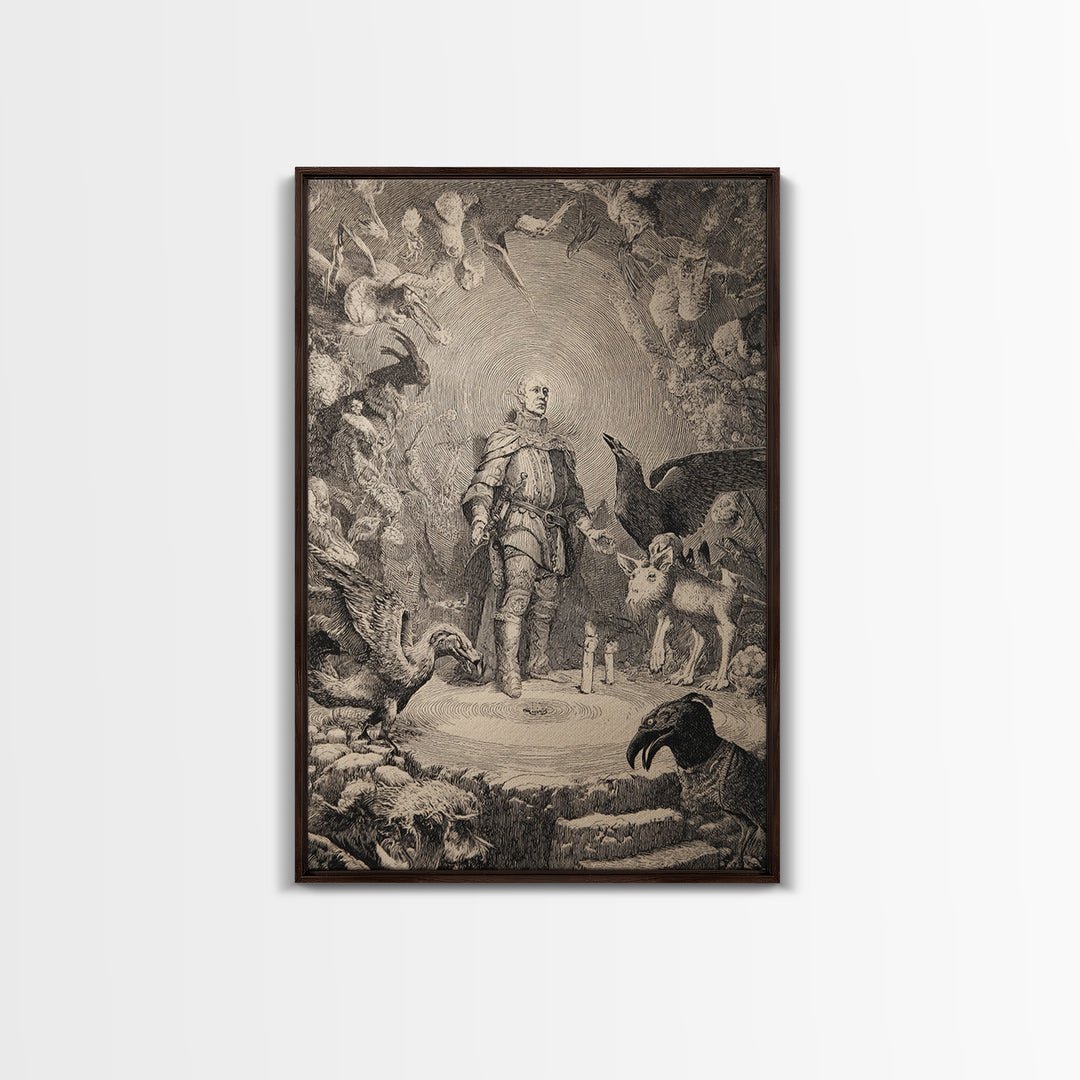 The Cave Oracle, Renaissance Engraving Art, Vertical Wall Art, Macabre Wall Art, Canvas Print, Halloween Wall Art, Dark Fantasy Art