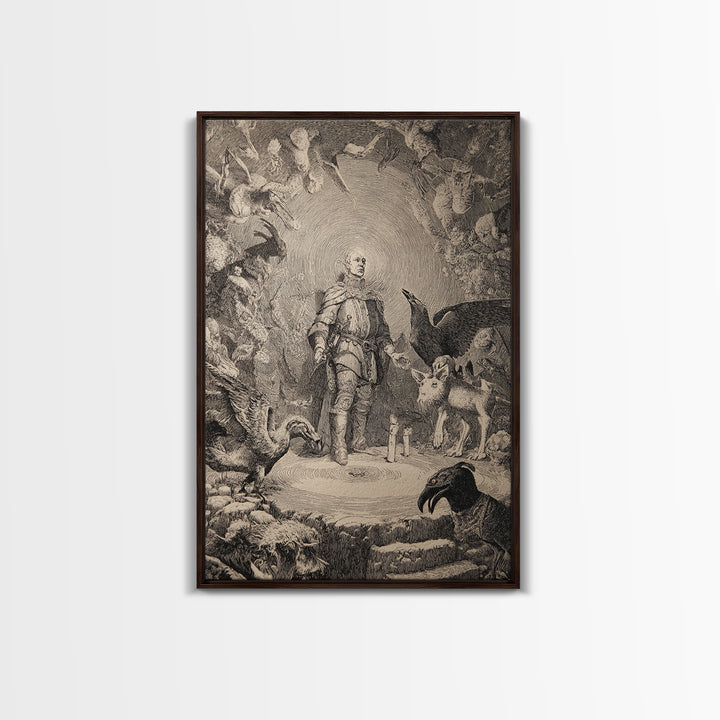 The Cave Oracle, Renaissance Engraving Art, Vertical Wall Art, Macabre Wall Art, Canvas Print, Halloween Wall Art, Dark Fantasy Art