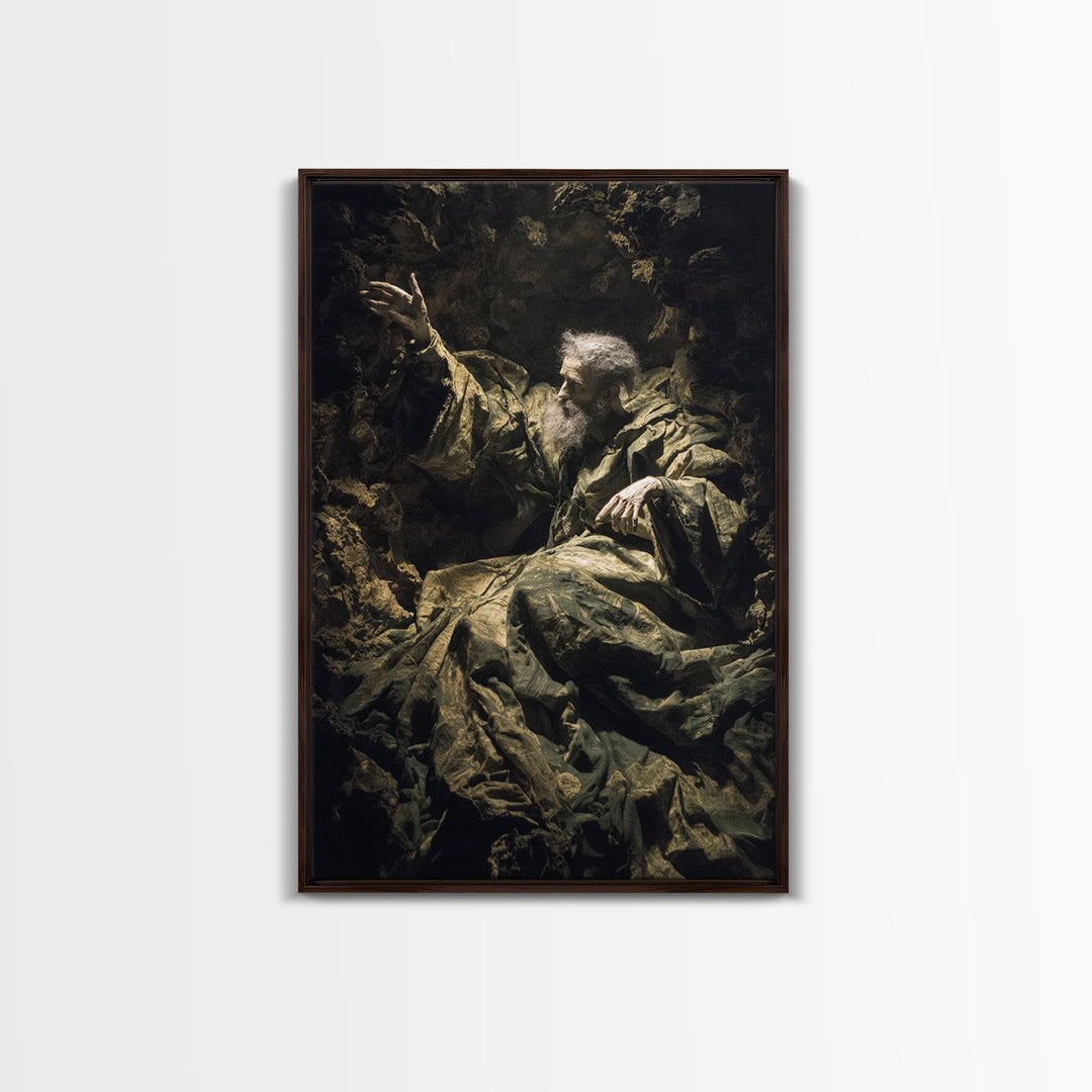 The Cave Oracle, Baroque Witchcraft Art, Vertical Wall Art, Macabre Wall Art, Framed Canvas Print, Halloween Wall Art