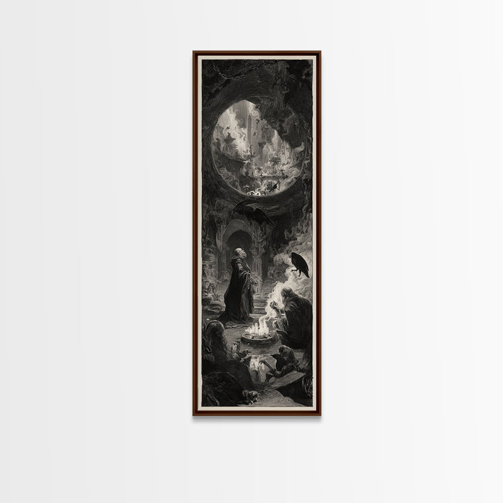 The Cave Oracle, Architectural Etching Art, Tall Narrow Wall Art, Dark Halloween Decor, Framed Canvas Print, Dark Fantasy Art