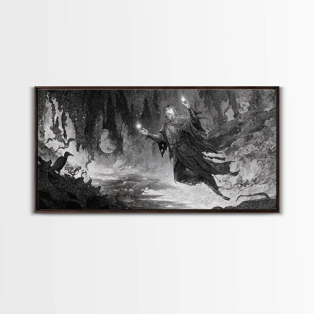 The Cave Oracle, Expressionist Nightmare Art, Wide Panoramic Art, Macabre Wall Art, Framed Canvas Print, Halloween Wall Art, Horror Wall Art