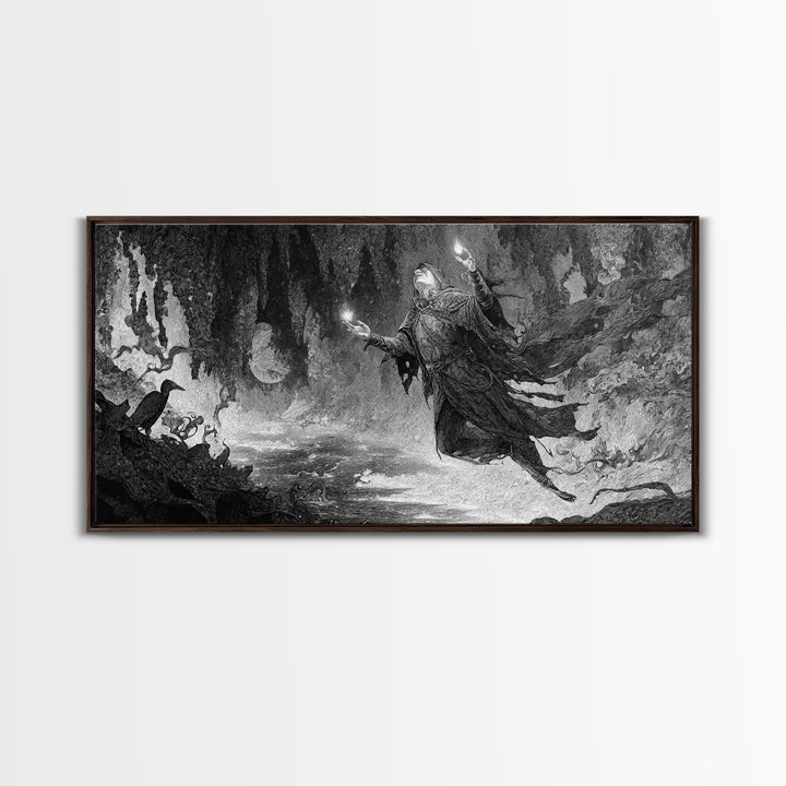 The Cave Oracle, Expressionist Nightmare Art, Wide Panoramic Art, Macabre Wall Art, Framed Canvas Print, Halloween Wall Art, Horror Wall Art