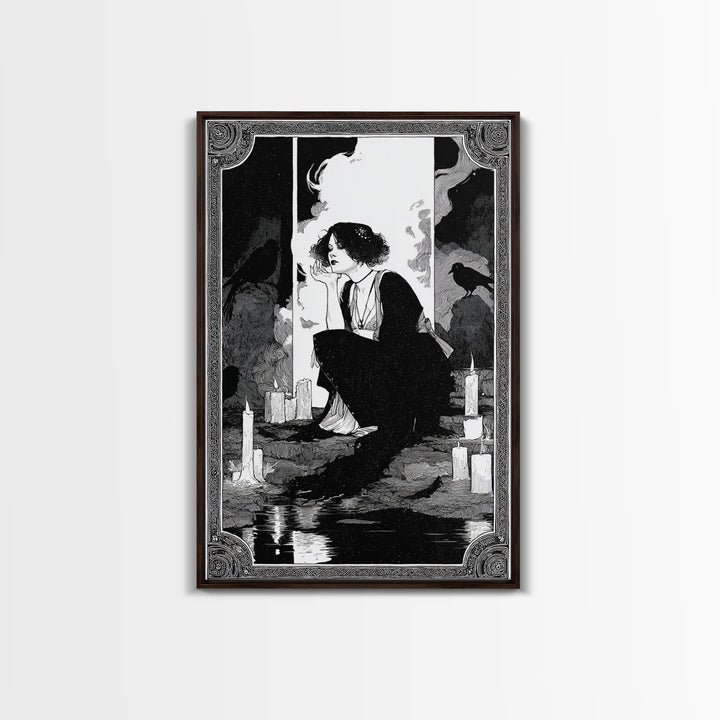 The Cave Oracle, Decadent Line Art, Vertical Wall Art, Gothic Horror Wall Art, Canvas Print, Halloween Wall Art
