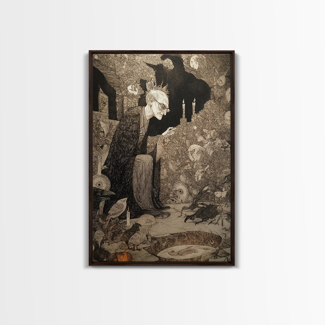 The Cave Oracle, Victorian Macabre Art, Vertical Wall Art, Dark Halloween Decor, Canvas Print, Halloween Wall Art, Macabre Wall Art
