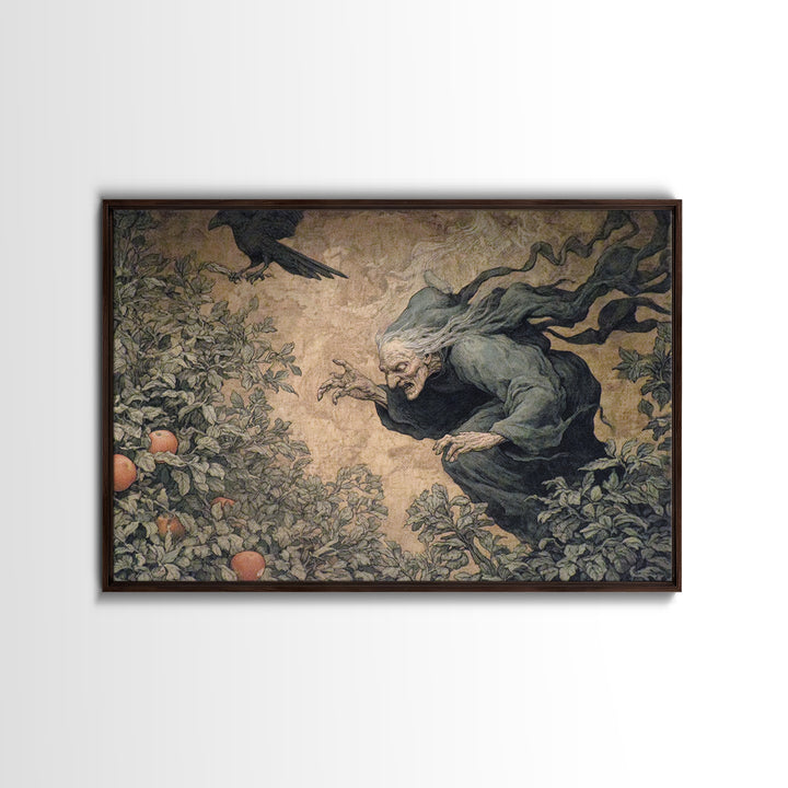 The Orchard Hag, Medieval Grotesque Art, Landscape Wall Art, Dark Halloween Decor, Framed Canvas Print, Halloween Wall Art