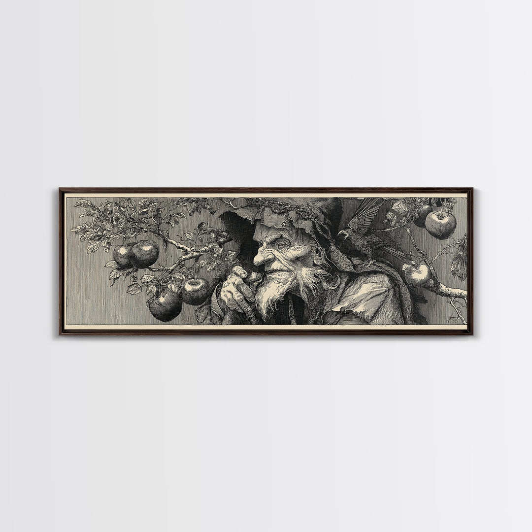 The Orchard Hag, Renaissance Engraving Art, Extra Wide Wall Art, Macabre Wall Art, Canvas Print, Halloween Wall Art, Dark Fantasy Art