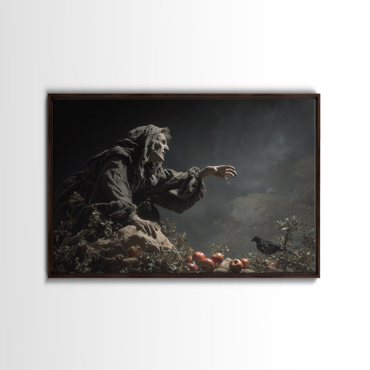 The Orchard Hag, Baroque Witchcraft Art, Landscape Wall Art, Gothic Horror Wall Art, Framed Canvas Print, Halloween Wall Art