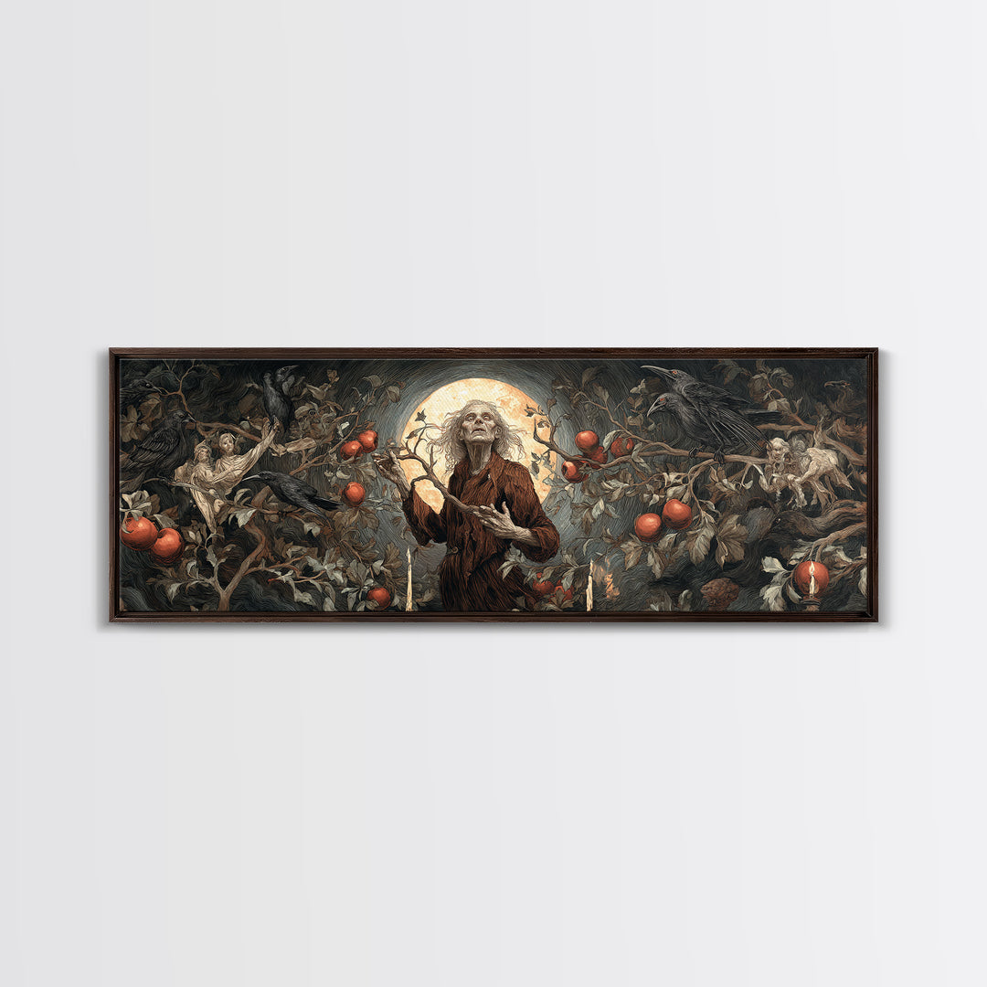 The Orchard Hag, Visionary Gothic Art, Extra Wide Wall Art, Dark Fantasy Wall Art, Framed Canvas Print, Halloween Wall Art