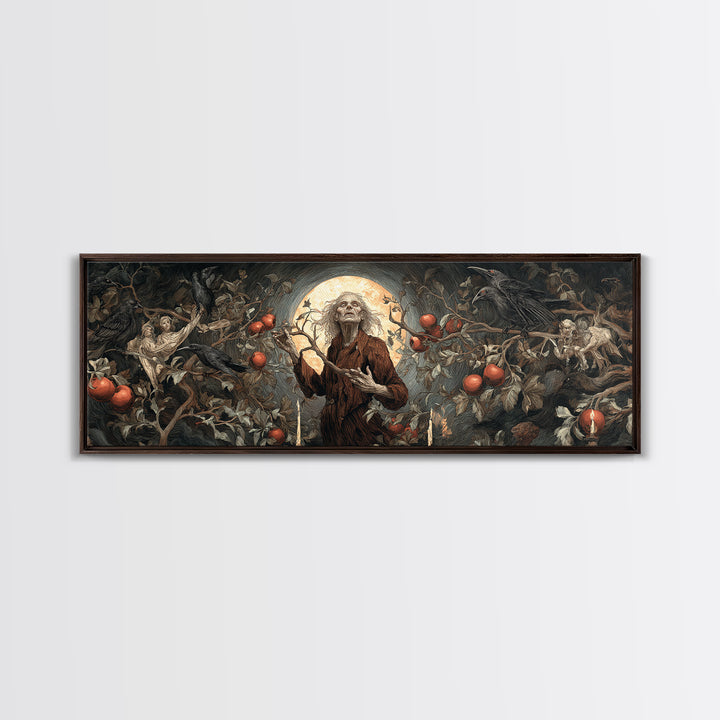 The Orchard Hag, Visionary Gothic Art, Extra Wide Wall Art, Dark Fantasy Wall Art, Framed Canvas Print, Halloween Wall Art