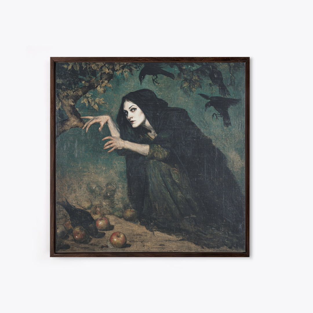 The Orchard Hag, Dark Symbolist Art, Square Wall Art, Macabre Wall Art, Framed Canvas Print, Halloween Wall Art
