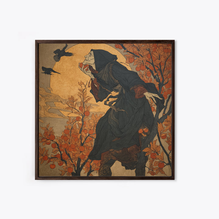 The Orchard Hag, Symbolist Etching Art, Square Wall Art, Dark Halloween Decor, Canvas Print, Halloween Wall Art, Statement Wall Art